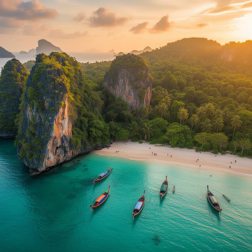 Thailand tropical beach with limestone cliffs and turquoise water